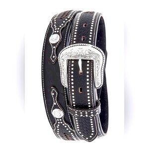 Men’s Black Embossed Genuine Leather Western Belt